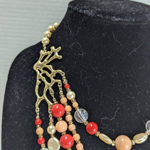 NRT Freshwater & Faux Pearl Necklace Coral Acrylic Beads Multi Strands - Picture 5 of 7